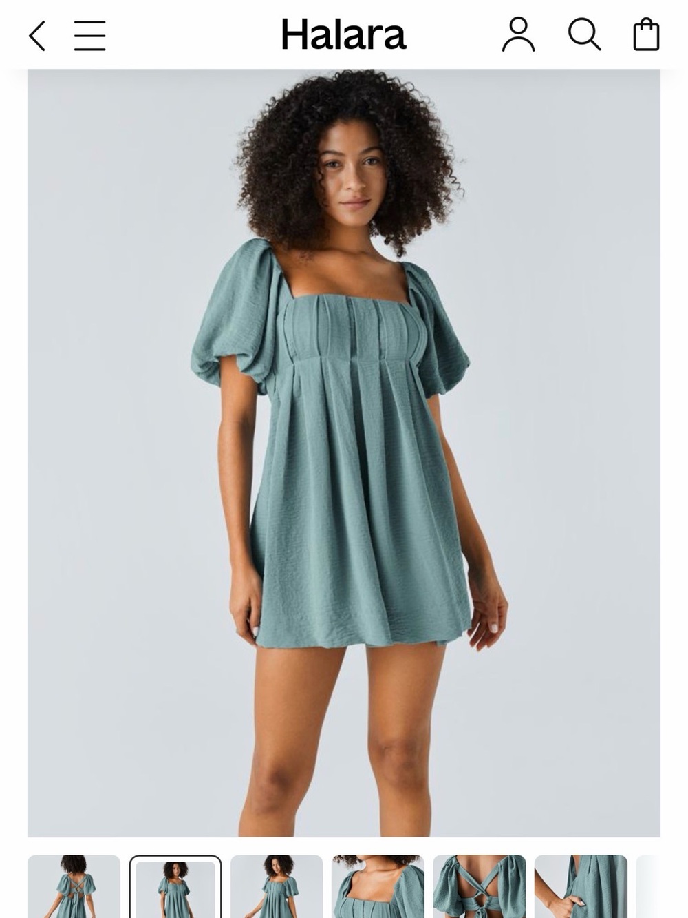 NWT Halara Blue Puff Sleeve Babydoll Mini Dress